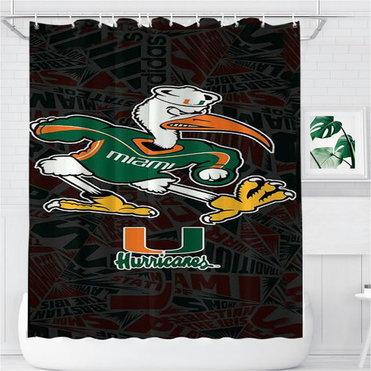 Miami Hurricanes Um Football Bathroom Shower Curtain Fabric Waterproof | 66 X 72 Inch