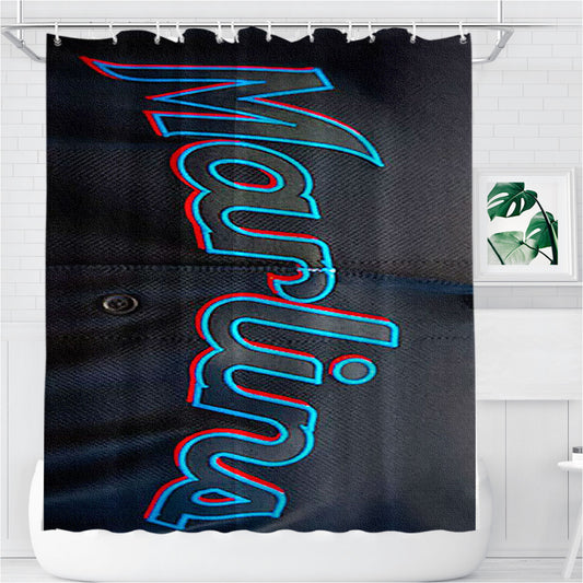 Miami Marlins Baseball Jersey Bathroom Shower Curtain Fabric Waterproof | 66 X 72 Inch
