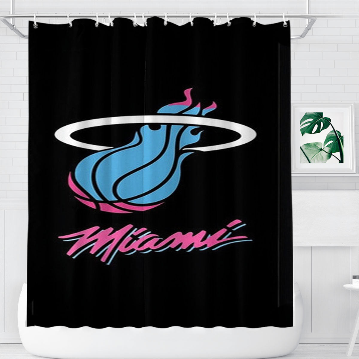 Miami Pink Blue Bathroom Shower Curtain Fabric Waterproof | 66 X 72 Inch