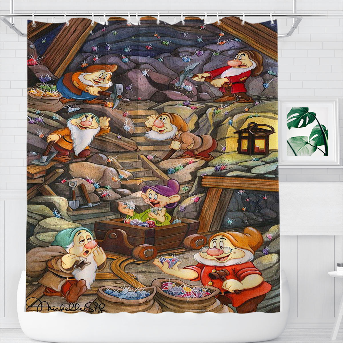 Michelle St Laurent Disney Snow White And Seven Dwarf Bathroom Shower Curtain Fabric Waterproof | 66 X 72 Inch