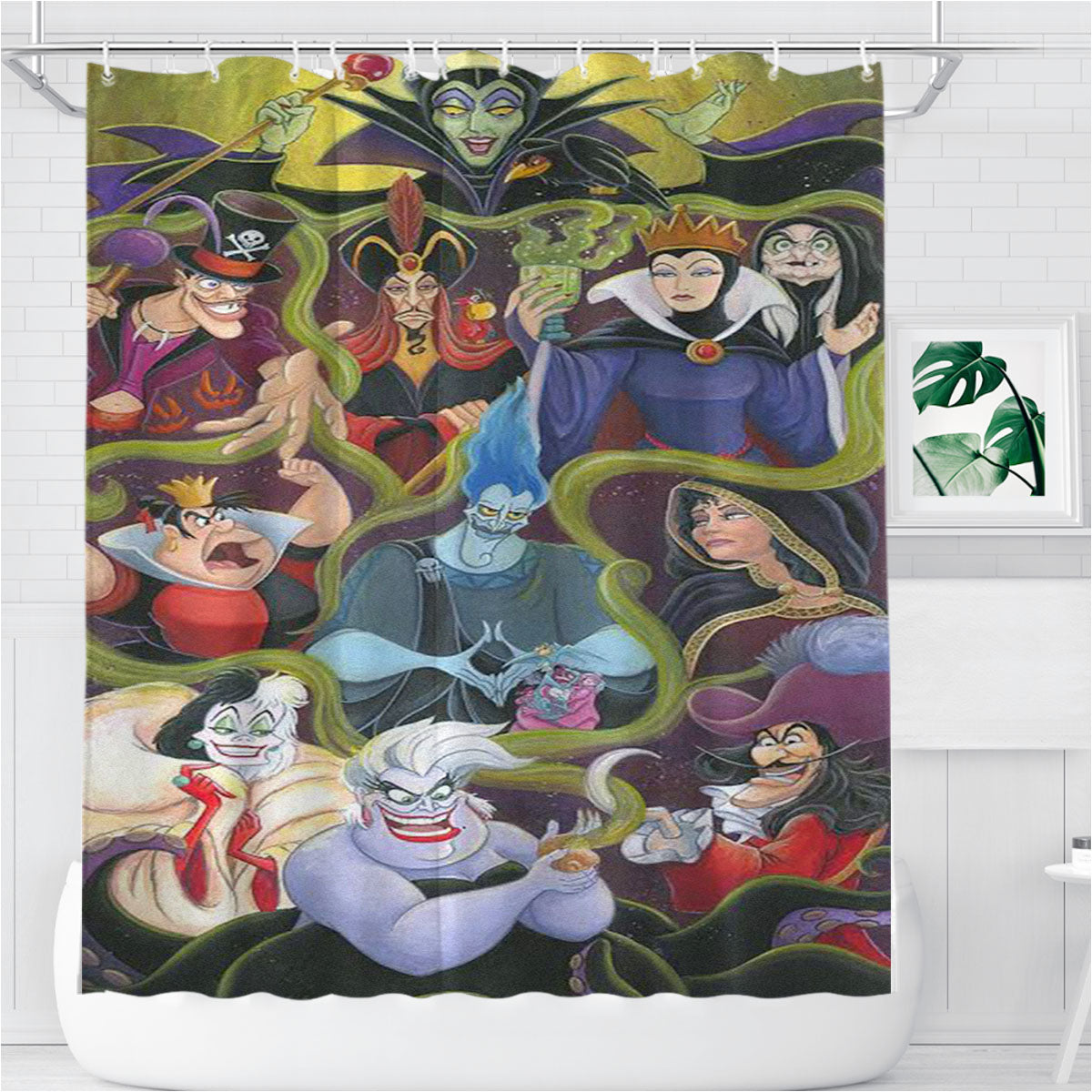Michelle St Laurent Disney Villains Collage Bathroom Shower Curtain Fabric Waterproof | 66 X 72 Inch