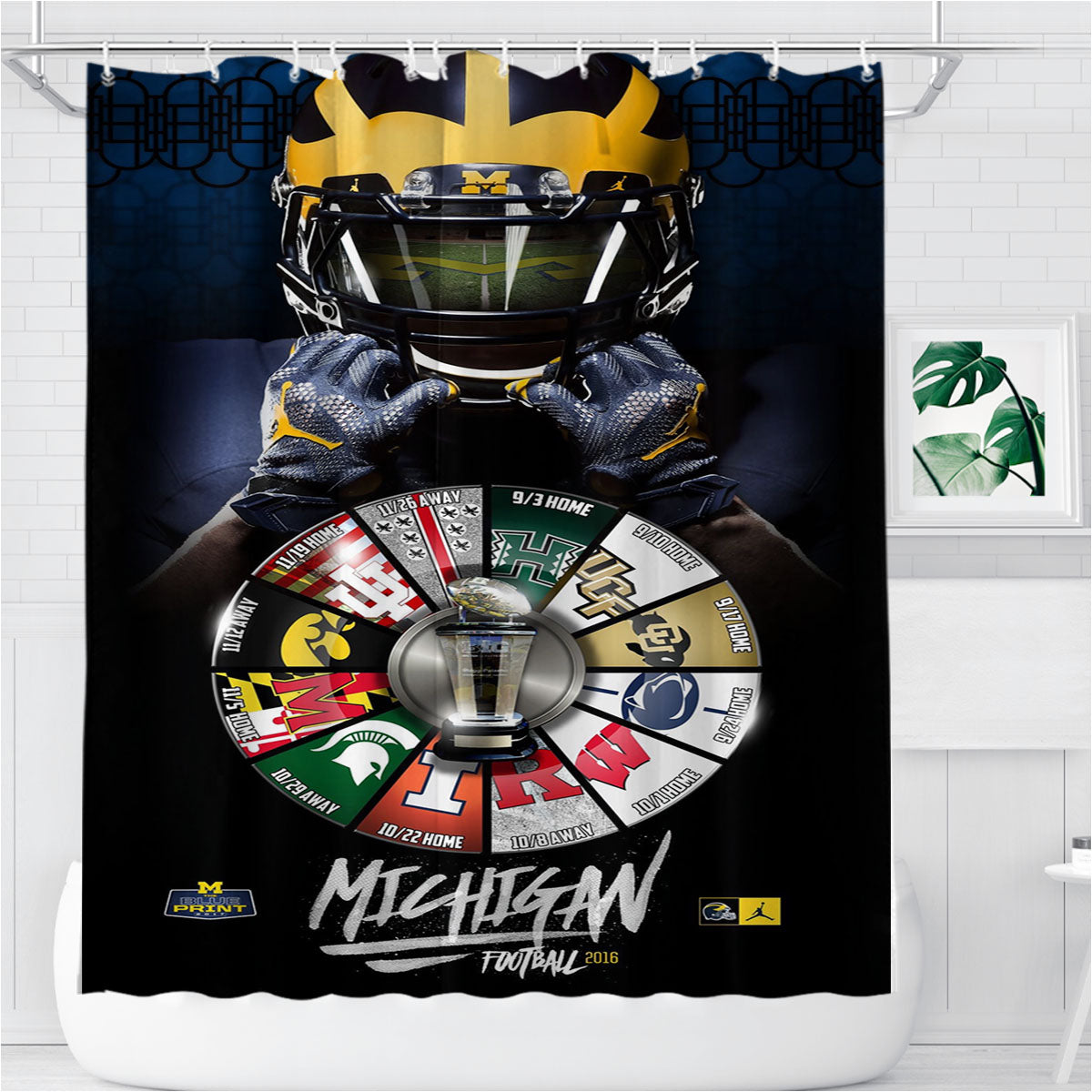 Michigan Wolverine Football Match Time Bathroom Shower Curtain Fabric Waterproof | 66 X 72 Inch