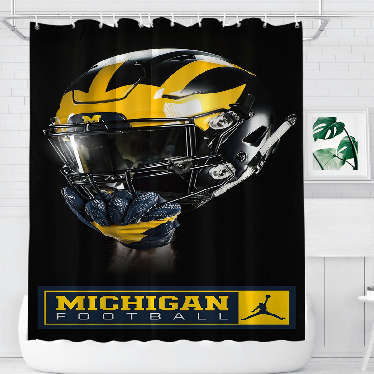 Michigan Wolverine Helmet Football Bathroom Shower Curtain Fabric Waterproof | 66 X 72 Inch