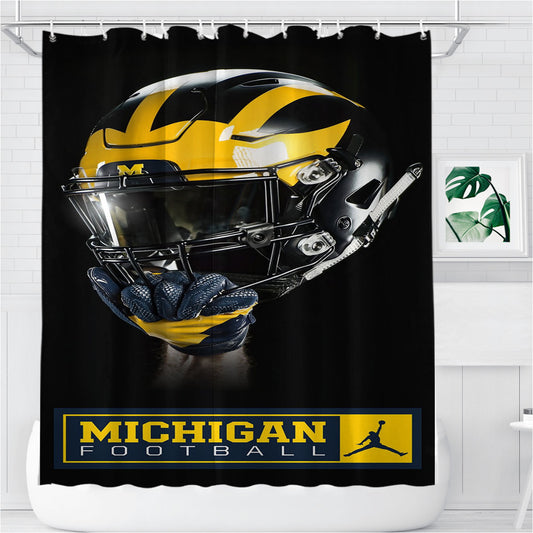 Personalized Michigan Wolverine Helmet Football Shower Curtain Farmhouse Bathroom Decor