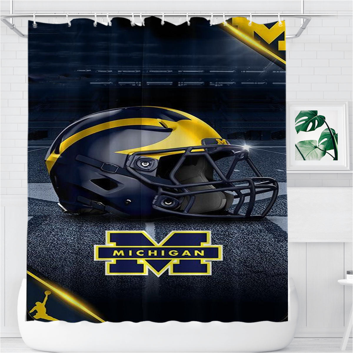 Michigan Wolverines Football 3 Bathroom Shower Curtain Fabric Waterproof | 66 X 72 Inch
