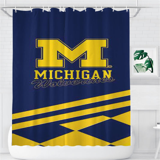 Personalized Michigan Wolverines Logo Blue Yellow Shower Curtain Farmhouse Bathroom Decor