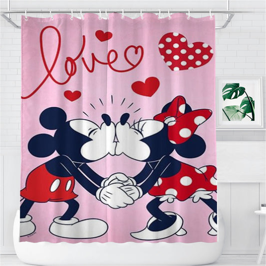 Personalized Mickey & Minnie Love Smooch Shower Curtain Farmhouse Bathroom Decor