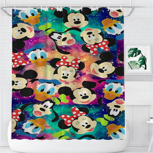 Mickey And Friends Galaxy Wallpaper Bathroom Shower Curtain Fabric Waterproof | 66 X 72 Inch