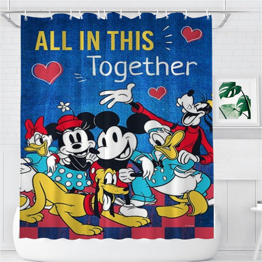 Personalized Mickey And Friends Together Shower Curtain Farmhouse Bathroom Decor