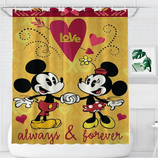Personalized Mickey And Minnie Always Shower Curtain Farmhouse Bathroom Decor