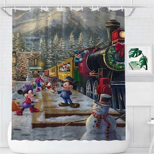 Personalized Mickey And Minnie Candy Cane Express Shower Curtain Farmhouse Bathroom Decor