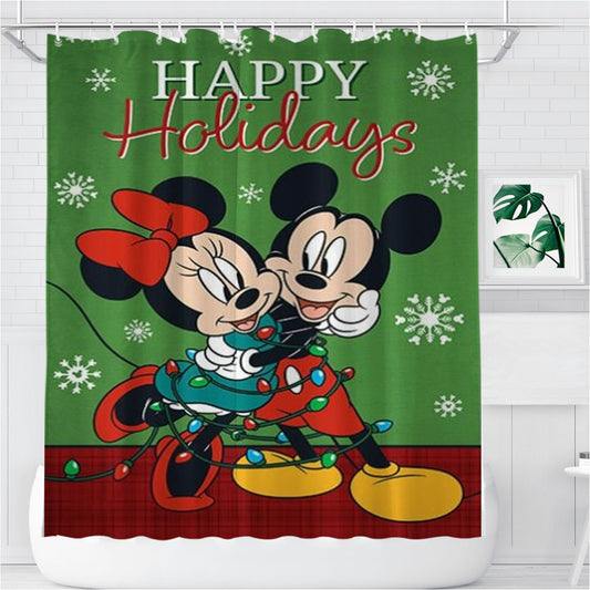 Personalized Mickey And Minnie Christmas Light Tangle Shower Curtain Farmhouse Bathroom Decor