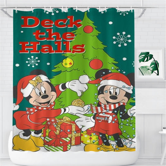 Personalized Mickey And Minnie Deck The Halls Shower Curtain Farmhouse Bathroom Decor