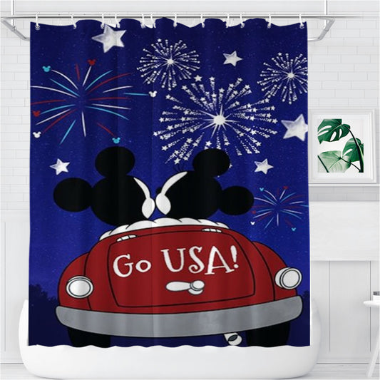 Personalized Mickey And Minnie Fireworks Shower Curtain Farmhouse Bathroom Decor