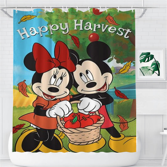 Personalized Mickey And Minnie Happy Harvest Shower Curtain Farmhouse Bathroom Decor