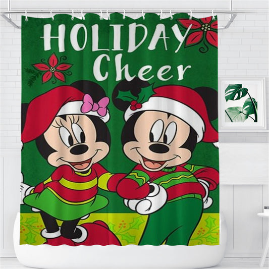 Personalized Mickey And Minnie Holiday Cheer Shower Curtain Farmhouse Bathroom Decor