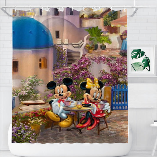 Personalized Mickey And Minnie In Greece Shower Curtain Farmhouse Bathroom Decor