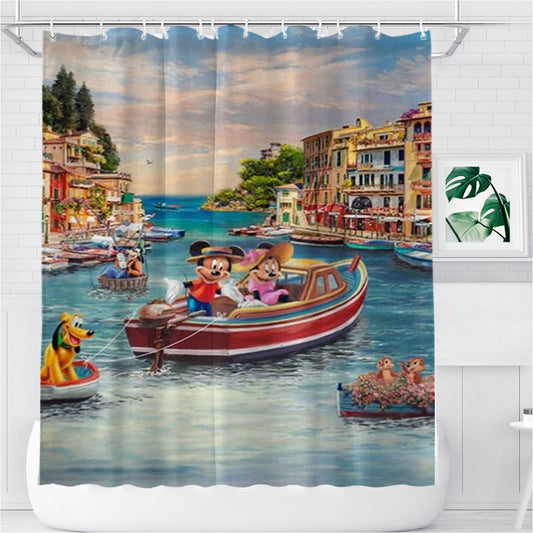 Personalized Mickey And Minnie In Italy Shower Curtain Farmhouse Bathroom Decor