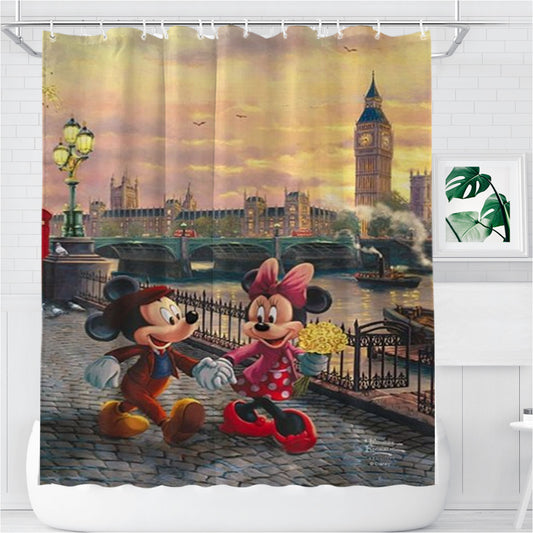 Personalized Mickey And Minnie In London Shower Curtain Farmhouse Bathroom Decor