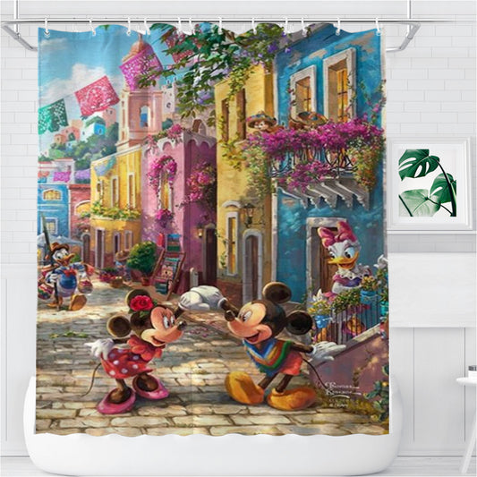 Personalized Mickey And Minnie In Mexico Shower Curtain Farmhouse Bathroom Decor