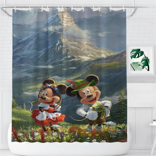 Personalized Mickey And Minnie In The Alps Shower Curtain Farmhouse Bathroom Decor