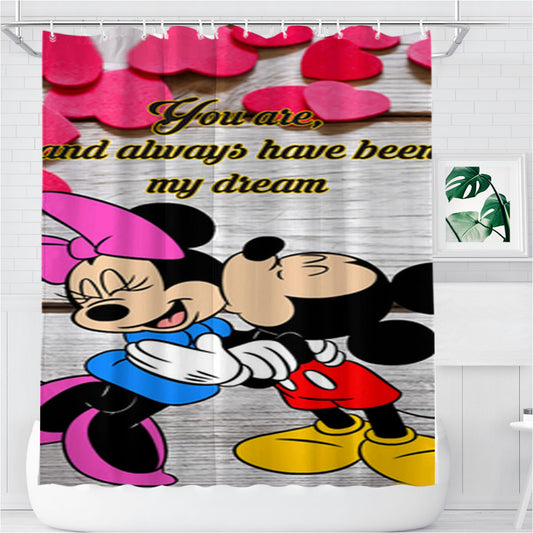 Personalized Mickey And Minnie Mouse Kissing Shower Curtain Farmhouse Bathroom Decor