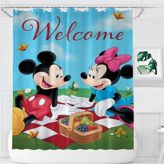 Personalized Mickey And Minnie Picnic Shower Curtain Farmhouse Bathroom Decor