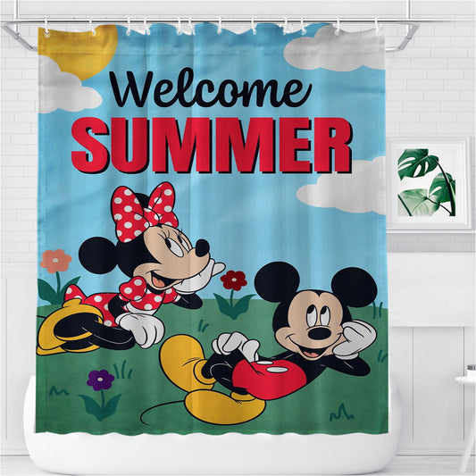 Mickey And Minnie Summer Bathroom Shower Curtain Fabric Waterproof