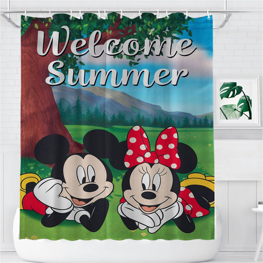 Mickey And Minnie Summer Welcome Bathroom Shower Curtain Fabric Waterproof