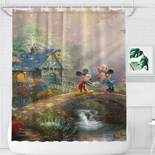 Personalized Mickey And Minnie Sweetheart Bridge Shower Curtain Farmhouse Bathroom Decor