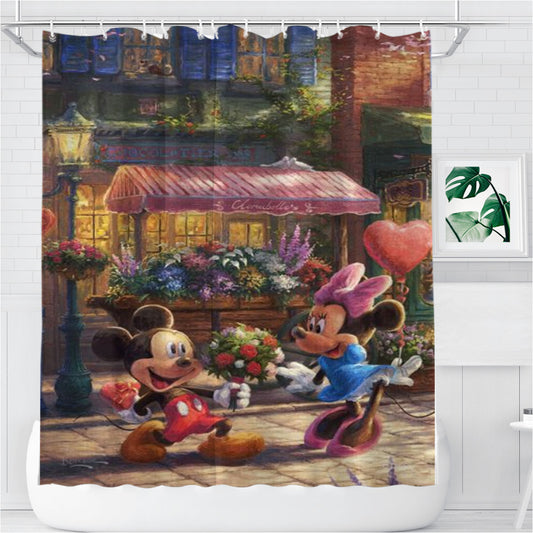 Personalized Mickey And Minnie Sweetheart Café Shower Curtain Farmhouse Bathroom Decor