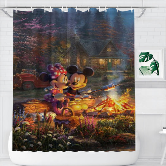 Personalized Mickey And Minnie Sweetheart Campfire Shower Curtain Farmhouse Bathroom Decor