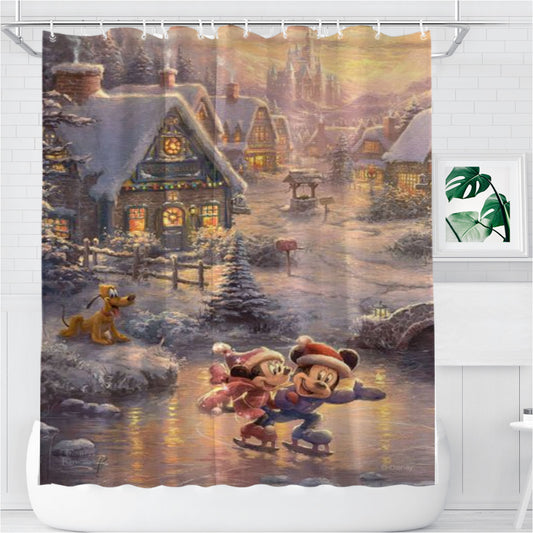 Personalized Mickey And Minnie Sweetheart Holiday Shower Curtain Farmhouse Bathroom Decor