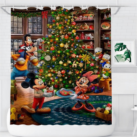Personalized Mickey And Minnie Trimming The Tree Shower Curtain Farmhouse Bathroom Decor