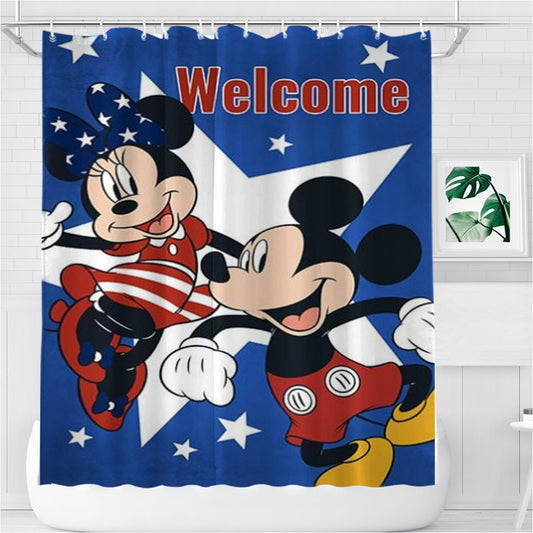 Personalized Mickey And Minnie Usa Welcome Shower Curtain Farmhouse Bathroom Decor