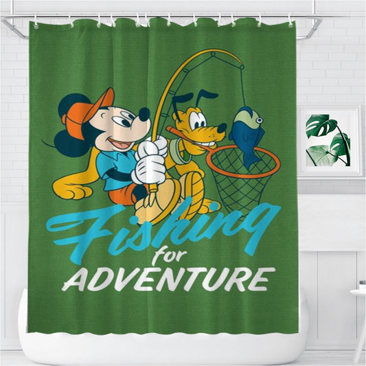 Personalized Mickey Fishing For Adventure Shower Curtain Farmhouse Bathroom Decor