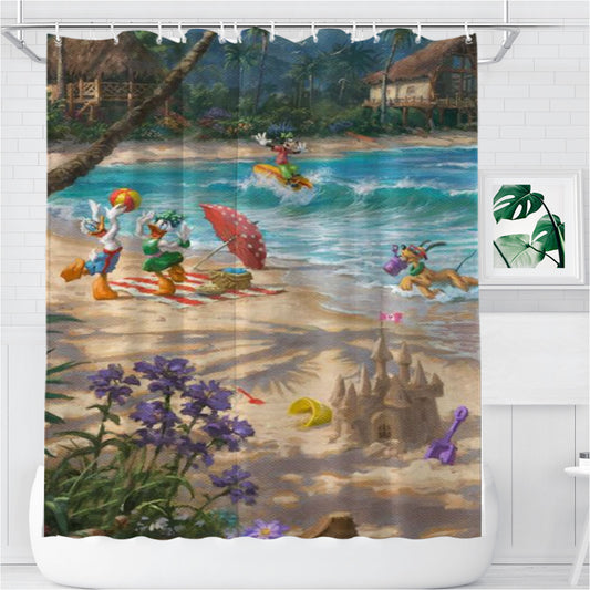 Personalized Mickey Friends Hawaii Shower Curtain Farmhouse Bathroom Decor