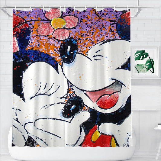 Mickey Love Minnie Bathroom Shower Curtain Fabric Waterproof | 66 X 72 Inch