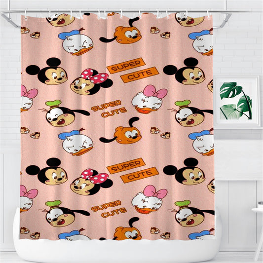 Mickey Minnie And Friends Cute Doodle Bathroom Shower Curtain Fabric Waterproof | 66 X 72 Inch