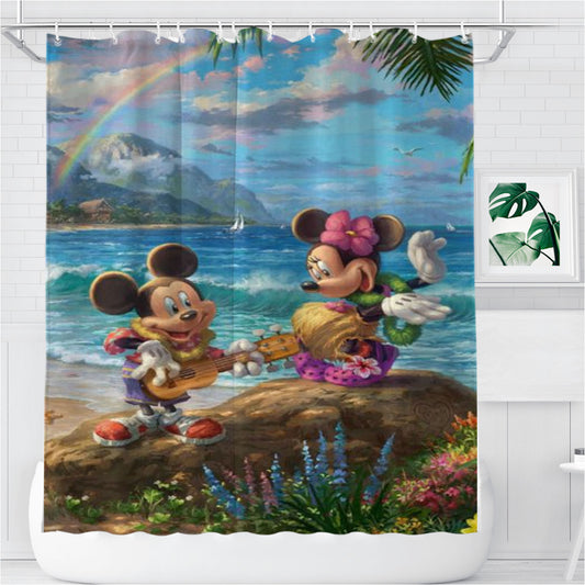 Personalized Mickey Minnie Hawaii Shower Curtain Farmhouse Bathroom Decor