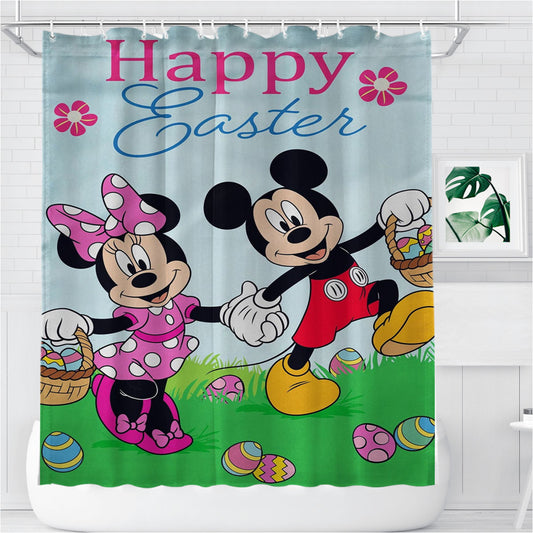Mickey Mouse And Minnie Mouse Happy Easter Bathroom Shower Curtain Fabric Waterproof
