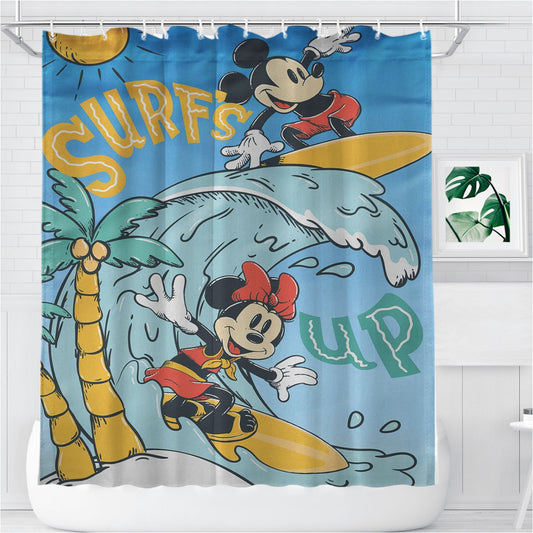 Mickey Mouse And Minnie Mouse Summer Bathroom Shower Curtain Fabric Waterproof