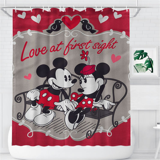 Mickey Mouse And Minnie Mouse Valentines Day Bathroom Shower Curtain Fabric Waterproof