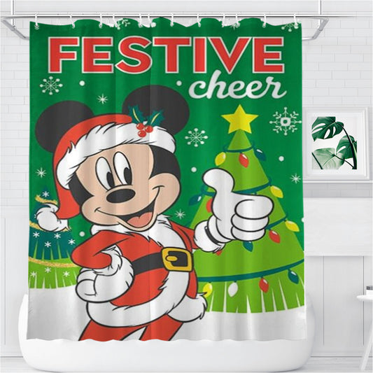 Personalized Mickey Mouse Festive Cheer Shower Curtain Farmhouse Bathroom Decor
