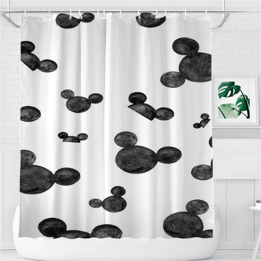 Mickey Mouse Head Pattern Silhouette Bathroom Shower Curtain Fabric Waterproof | 66 X 72 Inch