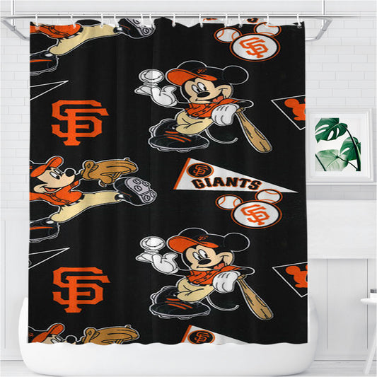 Personalized Mickey Mouse San Francisco Giants Shower Curtain Farmhouse Bathroom Decor