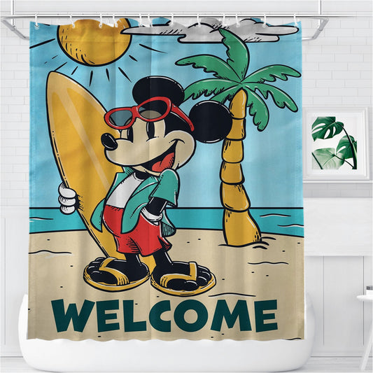 Mickey Mouse Summer Bathroom Shower Curtain Fabric Waterproof