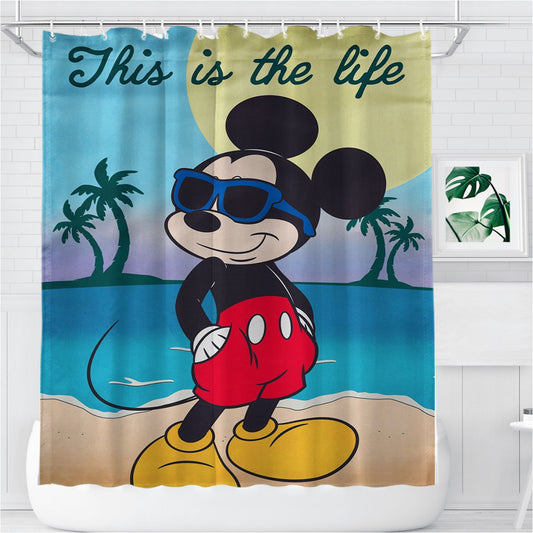 Mickey Mouse Summer Beach Bathroom Shower Curtain Fabric Waterproof