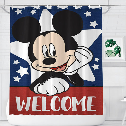 Mickey Mouse Welcome Bathroom Shower Curtain Fabric Waterproof