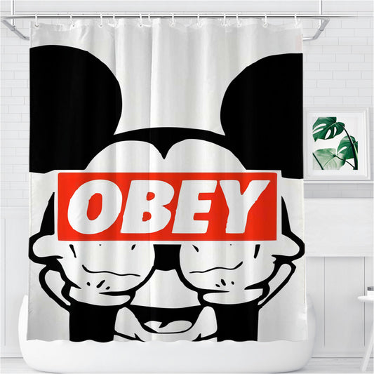 Personalized Mickey Obey Style Shower Curtain Farmhouse Bathroom Decor